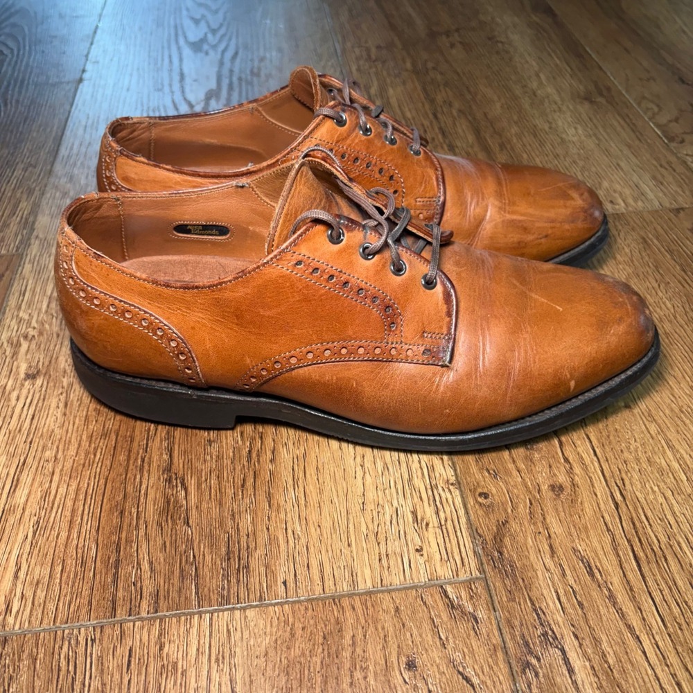 Allen Edmonds Corporate Casuals Tan Leather Brogue Derby Shoes Mens 8.5 E Vibram